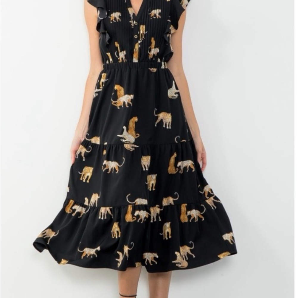 THML Black Dress with Leopard Print - Never worn